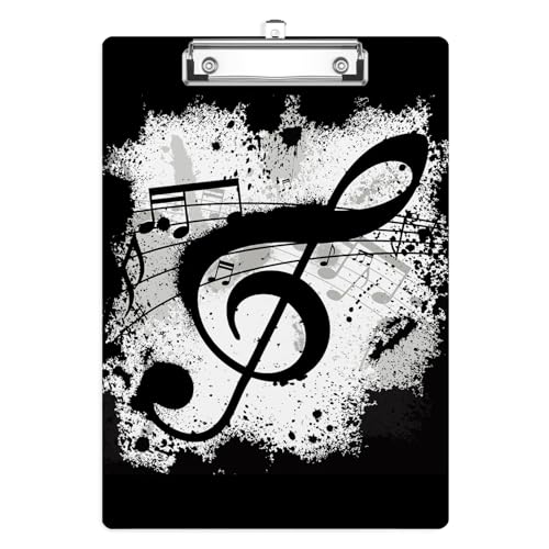 Black Music Note Clipboard, Decorative Clip Board with Metal Clip Cute Plastic Clipboards A4 Standard Size 8.5" x 12.5" for Nurses, Students, Office - color: Music