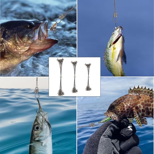 Stainless Steel Fishing Wire Leaders, Black Coated & Uncoated Options, Heavy Strength 31–100LB, 6–21in Multi Sizes with Rolling Swivels Snaps for Salt Fresh Water Shark Pike Barracuda - color: 9.84in - 50pcs（31LB)
