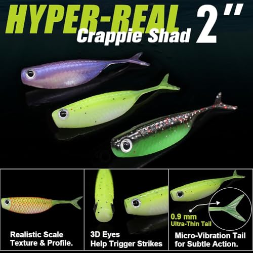Crappie Baits Kit –40 & 135 Piece Soft Plastic Underspin Jig Heads, Shad Minnow Lures Set for Crappie Fishing Panfish Bluegill Perch Trout - color: 135 PCS — Pro Crappie Assortment