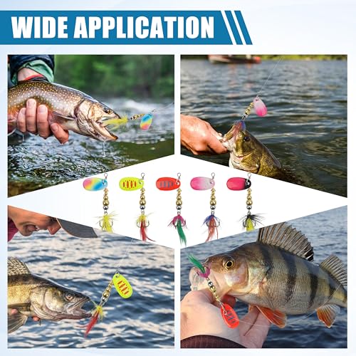 Spinner Baits Bass Lures Rooster Feather Tail Fishing Lures Trout Lures Hard Metal Inline Spinnerbaits for Bass Trout Pike Walleye Salmon with Tackle Box - style: D-5pcs-2.5"-0.24oz
