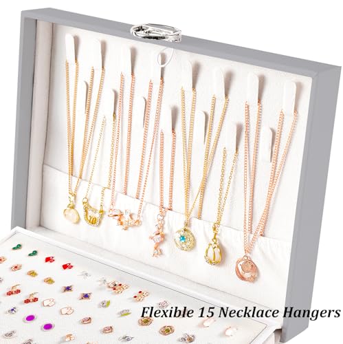 QBestry Earring Jewelry Box for Women Girls Stud Organizers, 5 Layers Grey Jewelry Organizer Box with Lock Necklaces and Earrings Holder Jewelry Box with Earring Organizer for Women Girls Xmas Gifts - color: Grey, size: Large