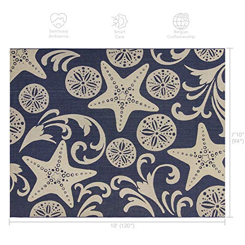 Gertmenian Indoor/Outdoor Flatweave Area Rug - 8x10 Large, Stain & UV Resistant, Ideal For Deck, Patio, Poolside, Mudroom - Party Starfish Sand Dollar, Navy Blue Sand, 22297 - color: Party Starfish Sand Dollar Navy Blue Tan, size: 7'10" x 10' (Rectangular