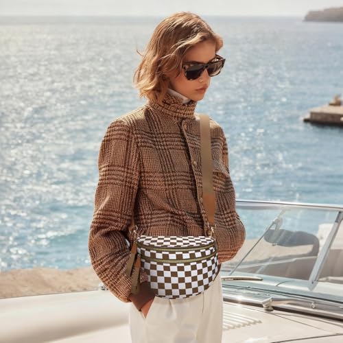 Crossbody Bags for Women, Checkered Bum Bag Crossbody, Spacious Nylon Shoulder Handbag Mom Bag (coffee white checkered) - color: coffee white checkered