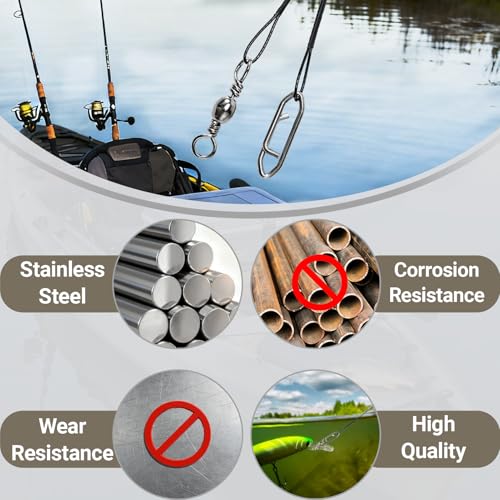 Atibin Steel Wire Fishing Leader Lure Stainless Snap Fishing Leaders Freshwater Saltwater Swivel Leader Wire Strong Black Nickel - size: Size #3 (9.8in-40lb) 30pcs