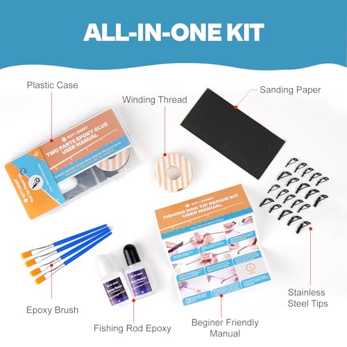 OJYDOIIIY Fishing Rod Tip Repair Kit, 10/20 Replacement Pole Tips with Complete Supplies, Parts and Instructions - color: 20 Tips