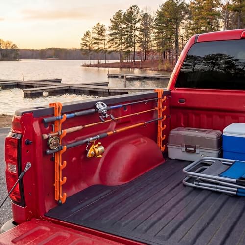 2 Sets Truck Bed Fishing Rod Holder, Fishing Pole Rack for Truck Holds 4 Rods, Fits 2.36" Thick Rails, Easy Install Kayak & Fly Rod Storage Stand - color: Orange, style: 6 Holes