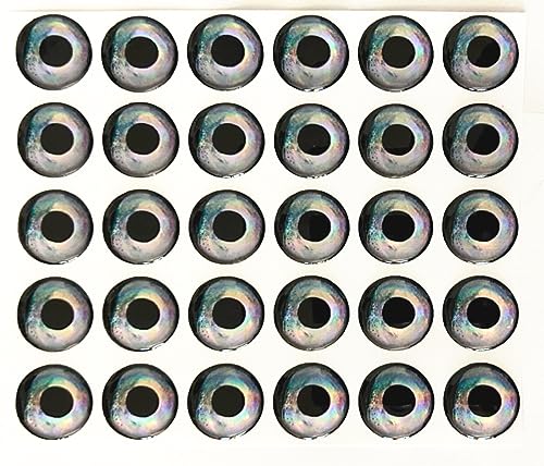 Brule 3-D Holographic Epoxy Fish Eyes (5mm-20mm) 60 Pack, Handpoured, Fishing Fly Tying Lures DIY Crafts - color: Sleet, size: 6mm