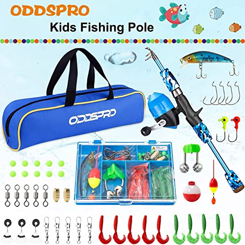 ODDSPRO Kids Fishing Pole - Portable Telescopic Kids Fishing Rod and Reel Combo Kit - with Spincast Fishing Reel Tackle Box for Girls, Youth - color: Blue, size: 5.91 ft