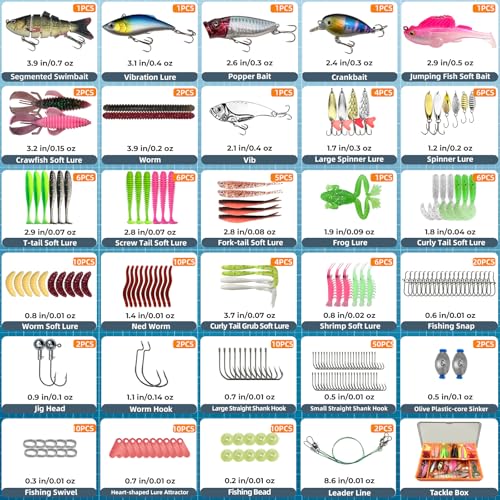 Fishing Lures - Fishing Kit Included 193Pcs Fishing Accessories and Tackle Box, Frogs, Minnows, Soft Baits, Hooks & Weights Accessories Gear Gift for Men Freshwater Bass Trout - size: 193Pcs-Orange