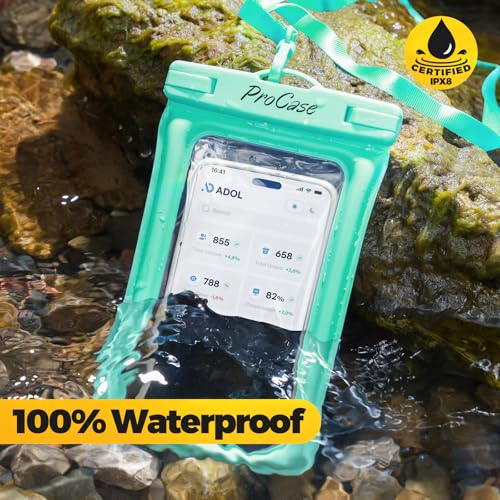 ProCase 2 Pack Floating Waterproof Phone Pouch IPX8, Universal Dry Bag Fits iPhone 17/16/15/14/13 Series, Galaxy S24/S23/S22, Pixel 8/7 (Up to 7”),Touchscreen,Underwater & Snow Protection-Bluegreen - color: Blue/Green