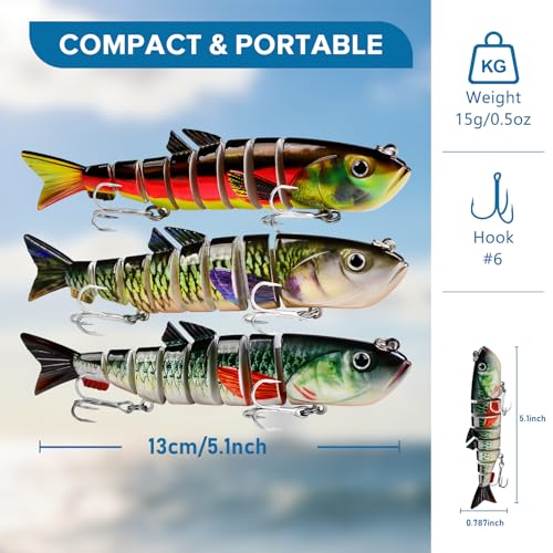 Keenjorika Fishing Lures Multi Jointed Fish Fishing Kits, Slow-Sinking Lifelike Segmented Swimbait Crankbaits, Realistic Swimming Action for Bass, Trout, Pike & Walleye, Freshwater and Saltwater - color: 3 Pack-Style 4