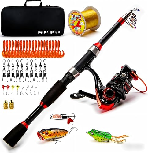Collapsible Fishing Rod and Reel Combo, BalanZze Telescopic Fishing Rod with Spinning Reel, Portable Collapsible Fishing Pole Kit for Saltwater and Freshwater – Ideal Fishing Gift - color: red, size: 7.87 ft