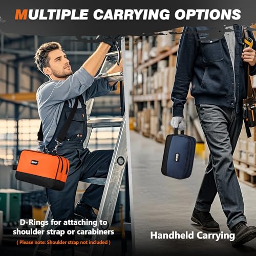 12 10" Small Tool Bag 2 Pack, Zipper Tool Pouch 2 Compartments, Utility ToolBag with Carrying Handle, Toolbox Organization, Screwdriver Storage Tool Box, Mechanic Men Dad Gifts, Orange/Green - color: Orange/Blue 2Pack, size: 12"x7"&10" x 6"