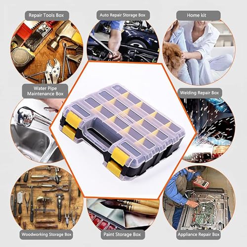 AIDY-PRO Hardware Organizer Box 34 Compartments Small Parts Organizer with Removable Dividers Durable Plastic Double Side Tools Box Screw Organizers For Nuts, Bolts, Screws, Nails 2Pack - color: Yellow, size: 2 PACK