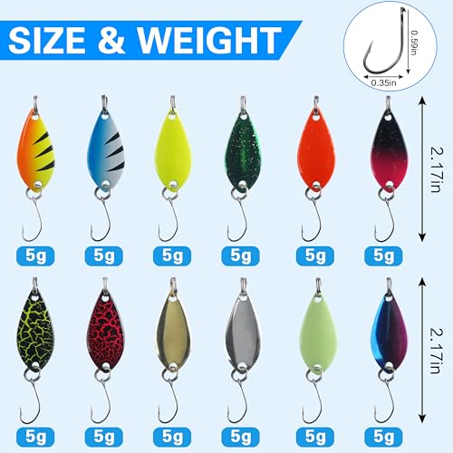 Trout Spoons Fishing Spoon Lure Set Single Hook Trout Lures Hard Metal Trout Baits Mini Fishing Jig Spoon Lures for Perch Char Crappie - color: Type C (12pcs )