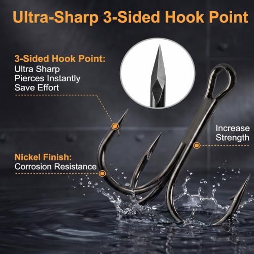 100pcs Fishing Hook Treble Hooks High Carbon Treble Hooks Super Sharp Solid Size 2 4 6 8 10 12 Triple Barbed Steel Fish Hook - color: Black, size: 10#-100pcs