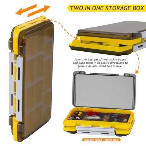 QualyQualy Fishing Tackle Box, Small Tackle Box Organizer with Removeable Diveders, 2 in 1 Mini Fishing Hook Organizer, Plastic Storage Fly Box - color: Yellow, size: A+C 4pcs