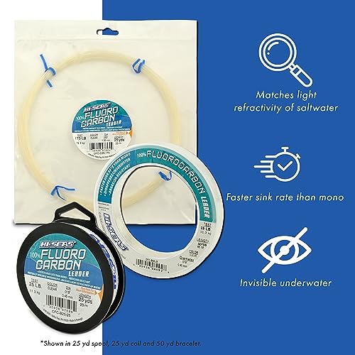 HI-SEAS 100% FLUOROCARBON Fishing LINE Leader - Clear Invisible Leader UNDETECTABLE to Fish, Fast Sinking 6LB-400LB - style: 0.012 in / 0.30 Mm, 8 Lb, 25 Yd