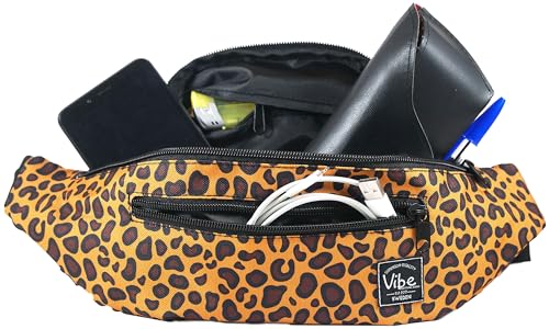Vibe Festival Gear Rave Fanny Pack for Women Men – Festival, 4 Pockets, Adjustable Strap, Cute Waist Bag, Crossbody Belt Bag, Hiking, Running, Cycling - color: Leopard, size: Fits Most