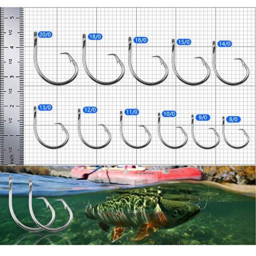 Tuna Circle Hooks Stainless Steel Big Game Saltwater Hook 30Pcs Extra Strong Short Shank Circle Hook 8/0-20/0 - size: 13/0#(30pcs per pack)