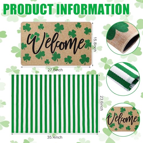Tinideya 2 Pcs St. Patrick's Day Doormats Welcome Outdoor Irish Shamrock Lucky Clover Door Mats Layered Front Door Rugs Non Slip Floor Mats for Porch Entryway Outdoor - size: 16 x 28 Inch,24 x 35 Inch, style: Shamrock