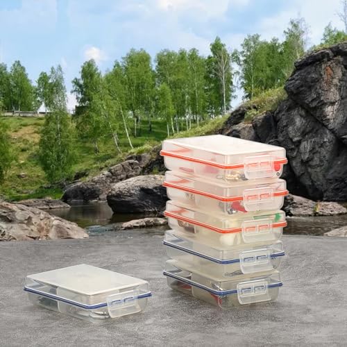 JUXYES Pack of 6 Plastic Small Fishing Tackle Box Organizer with 4 Compartments, Clear Mini Fishing Tackle Storage Boxes with Dividers, Transparent Fish Pocket Tackle Storage Box Lure Box - size: 6 Pack
