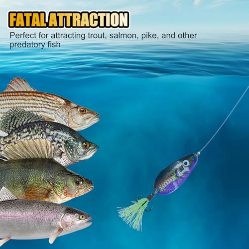 Fishing Spoons, Wide-Body Trolling Spoons with Treble Hooks for Bass, Trout, Pike, Walleye, Catfish Fishing Spoon Lures 5-Pack - color: 3/8oz feathered treble hook spoons