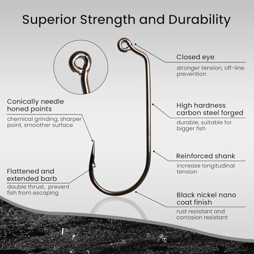 Pristis 25 Pack High Carbon Steel Fishing Hooks, Reinforced EWG Circle Octopus Round Bend 60 Degree Wide Gap Strong Barbed Worm Fish Hook Jig Bait Rig for Saltwater Freshwater Bass Tuna Walleye Trout - color: 60 Degree, size: 1/0
