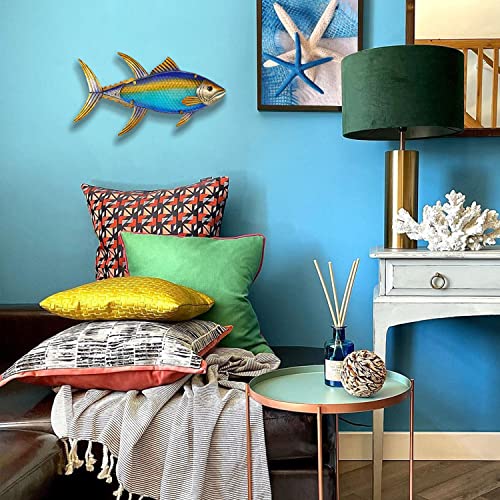 LIFFY Metal Fish Wall Decor Fish Metal Wall Art Hanging Outdoor Wall Art for Outdoor Ocean Beach Sea Pool Decor - color: Yellowfin Tuna, size: 16"L x 8.5"W