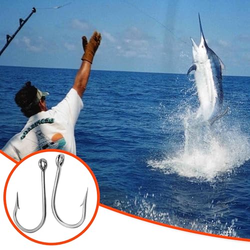 Fishing Hooks Saltwater Tuna Hooks, 15pcs Stainless Steel Big Game Hooks Forged Ringed Extra Strong Saltwater Fishing Tackle for Salmon Tuna Fishing - size: 6/0