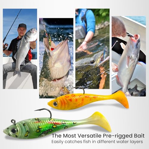 Pristis Jig Head Fishing Lures for Freshwater Saltwater, Weedless Swim Jig Teasers with Sharp Hooks & Exquisite Coating, Pre-Rigged Vibrating Swimbaits Kit Gear for Bass Crappie Walleye Trout Pike - color: 6 pcs Paddle Tail Soft Lures