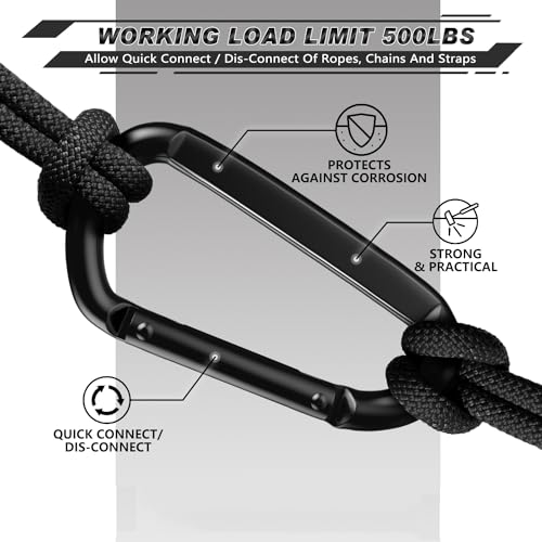 AUTMATCH Carabiner Clips, 3" Spring Snap Hook Caribeener Clips Buckle Pack Grade Heavy Duty Carabiners Quick Link for Camping, Fishing, Hiking, Traveling, 4 Pack - style: Carbon Steel - Platy Black