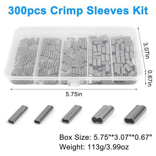 AGOOL Mini Copper Double Barrel Crimp Sleeves Kit - 300pcs/box High Strength Brass Copper Crimping Loop Sleeve Fishing Line Tube Connector Kit, Size 0.8-2.6mm - style: 300pcs(0.8-2.2mm)
