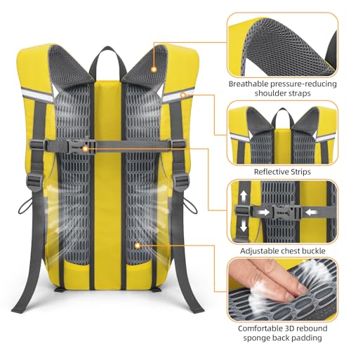 RealCool 20L Lightweight Hiking Backpack, Waterproof Daypack for Camping | 210D tear-resistant nylon, breathable shoulder and back panel, Multi-Compartment,hydration system,reflective strip,bungee net - color: Yellow, size: 20L