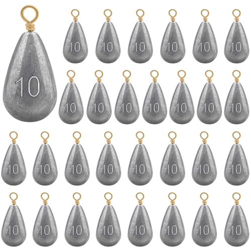 30pcs Bass Casting Drop Shot Sinker Weights Lead Bell Fishing Weights Sinkers with Brass Swivel for Catfish Saltwater Freshwater - size: 3/8oz-30pcs