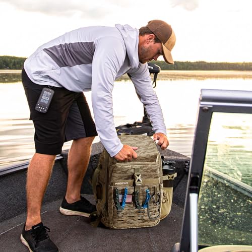 Piscifun Fishing Tackle Backpack with Rod & Gear Holder, Lightweight Outdoor Water-Resistant Fishing Shoulder Storage Bag with Protective Rain Cover, Khaki Camouflage - color: Khaki Camouflage, size: Large