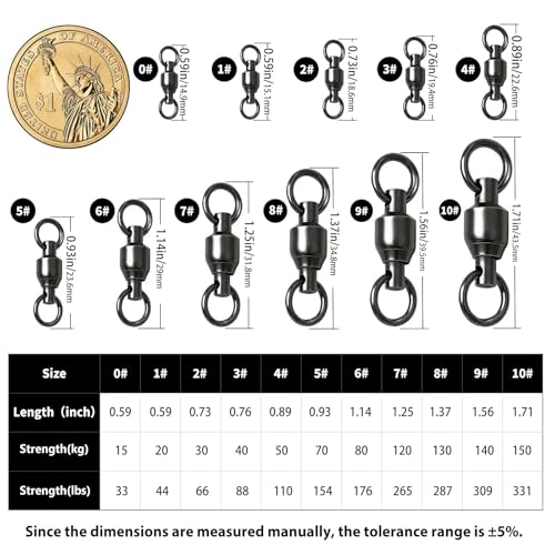 FishTrip 30/50 Pack Ball Bearing Fishing Swivels, High Strength Stainless Steel Swivels Fishing Tackle Solid Welded Rings Barrel Swivels Fishing Connectors for Saltwater Freshwater Size 0#-10# - size: 1#_44LB_30PCS