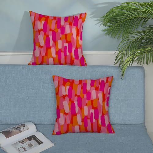 Preppy Hot Pink Pillow Covers 16x16 Inch 2 Pcs Burnt Orange Abstract Paint Decor Throw Pillows Modern Aesthetic Funky Outdoor Holiday Decoration Pillowcase Linen Cushion Cover for Couch Bed - color: Preppy Pink Orange, size: 16" x 16" (Pack of 2)