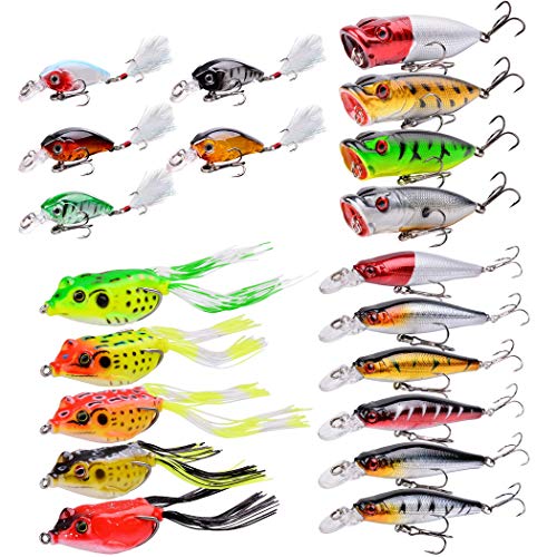 Aorace Fishing Lures Kit Mixed Including Minnow Popper Crank Baits with Hooks for Saltwater Freshwater Trout Bass Salmon Fishing - color: Item-A 20pcs