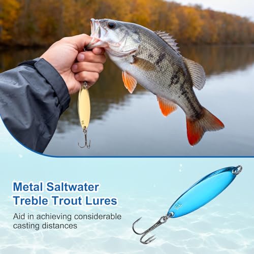 Fishing Spoons Lures, Metal Saltwater Treble Trout Lures Jigging Spoon with Treble Hooks Casting Spinner Baits - color: Blue, size: 7g / 1/4oz