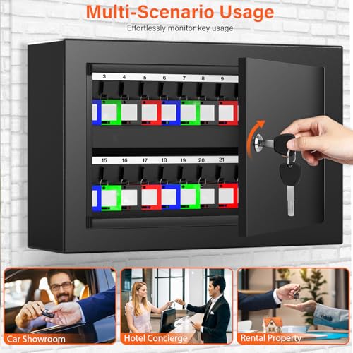 Nebakne 40 Keys Key Cabinet, Anti-Theft Key Lock Box with Key Tags, Adjustable Key Organizer Wall Safe for Office House Rental Business - color: Black, size: 11.61 inches x 7.87 inches x 3.94 inches