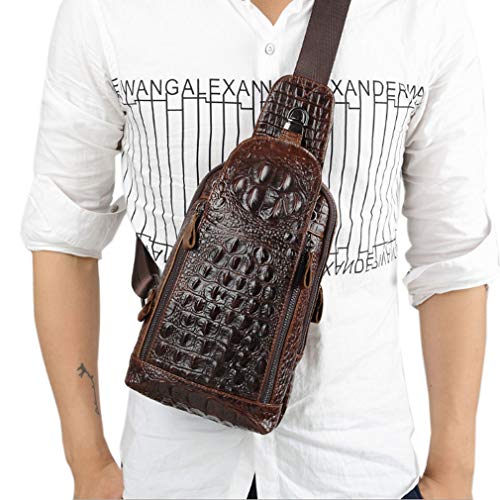 Hebetag Crocodile Genuine Leather Sling Bag Backpack for Men Travel Outdoor Hunting Hiking Camping Crossbody Shoulder Chest Pack Daypack Coffee - color: #11coffee