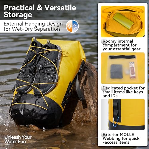 MARCHWAY Floating Roll Top Dry Bag, Flexible Lightweight TPU Waterproof Backpack 20L/30L/40L with Padded Straps for Boating, Kayaking, Swimming, Hiking, Beach (Yellow, 20L) - color: Yellow, size: 20L