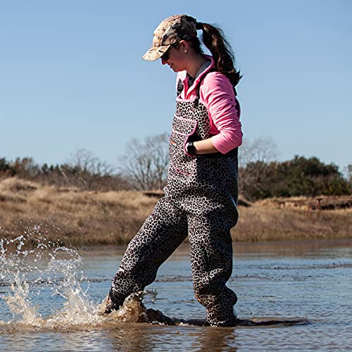 HISEA Womens Chest Waders, 4.5mm Neoprene Leopard Hunting Wader for Women with Insulated Boots, Waterproof Fishing Waders - color: Arabian Leopard, size: 5