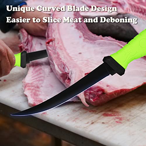 Fillet Knife, 7 Inches Professional Filet Knife for Fish, Stainless Steel Blade Fishing Knifes with Sharpener and Cutting Resistant Gloves, Fishing Stuff, Fishing Accessories, Green - color: Green