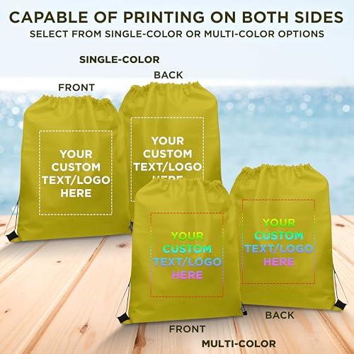 DISCOUNT PROMOS Custom Non-Woven Drawstring Backpacks Set of 10/50/100, Personalized Bulk Pack - color: Yellow, size: 10/50/100