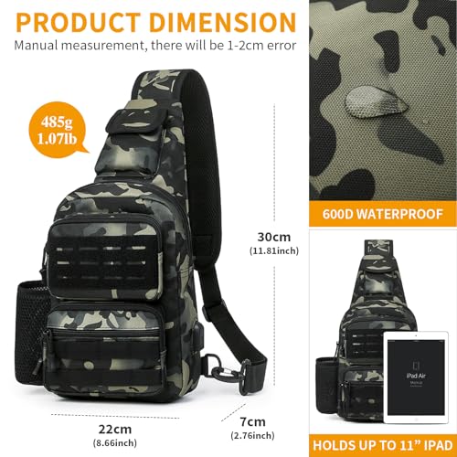 HUNTVP Tactical Sling Bag Crossbody Bag for Men Women EDC Shoulder Bags Molle Sling Backpack Chest Pack for Hiking Hunting Travelling Camping (Type3-Camo) - color: Type3-camo