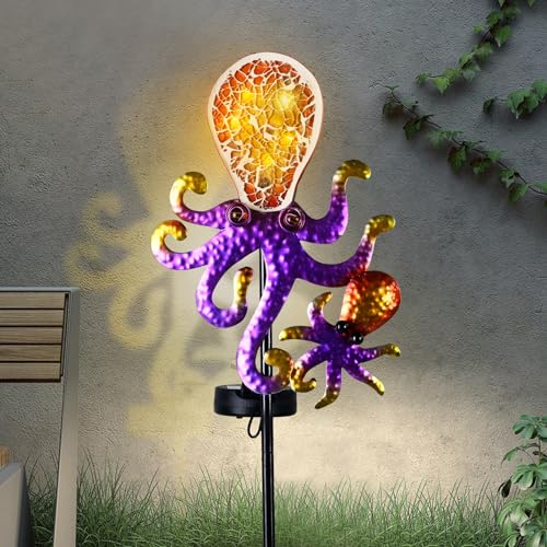 Yiosax-Solar Outdoor Lights Decorative-Yard Outdoor Decorative - Garden Stakes Octopus Decorative Waterproof 7 LED Light Decor Ocean Beach Theme for Lawn Path Yard Decoration Gift Idea - style: Octopus