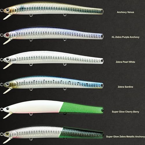 Lucky Craft FlashMinnow 125 YAWARA Saltwater Fishing Lure, Jerkbait for Halibut and Sea Bass, Long Casting Fishing Gear, Slow Sinking 5in 0.7oz, Tackle Box and Fish Accessories - color: 7775 Super Glow Zebra Metallic Anchovy, size: 125F, style: With Scale