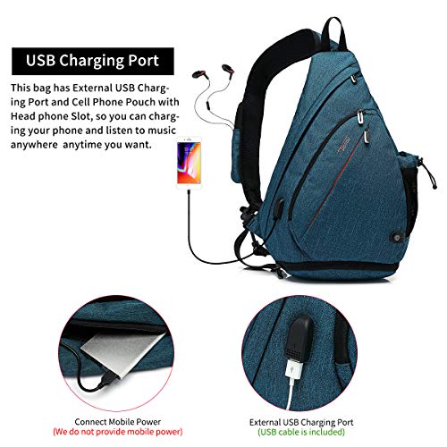 TUDEQU Large Sling Bag for Men,19L Crossbody Backpack with 8 Pocket,Gym,EDC | One Strap Backpack with Umbrella Pocket & Stability Strap,Sling Backpack,One Shoulder Backpack for Hiking,Travel,Cycling - color: Blue Black